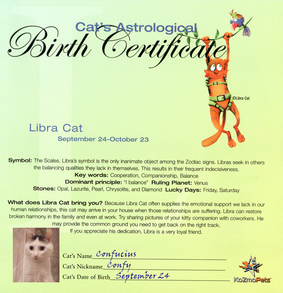Cat & Dog Birth Certificates